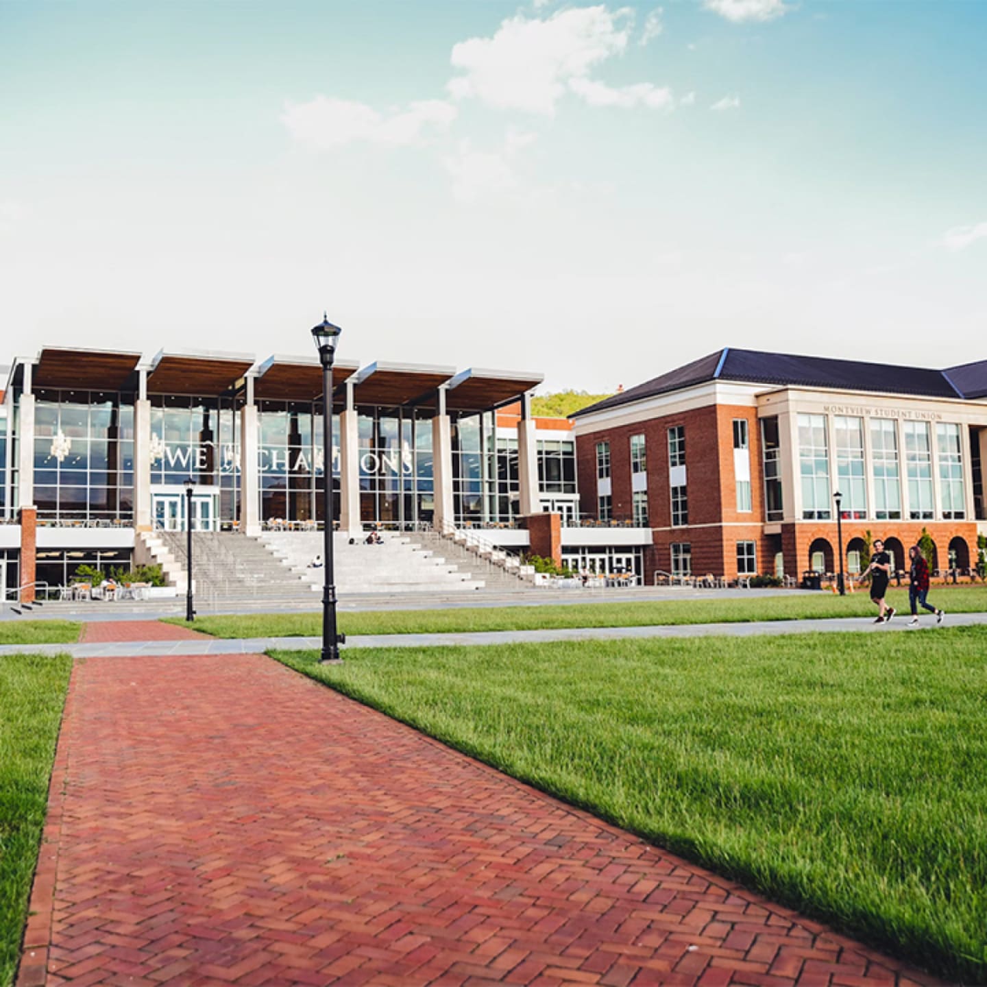 Outdoor view of college campus building. 