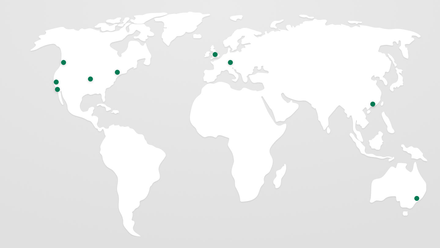 A map of the world with green dots indicating our offices around the world.