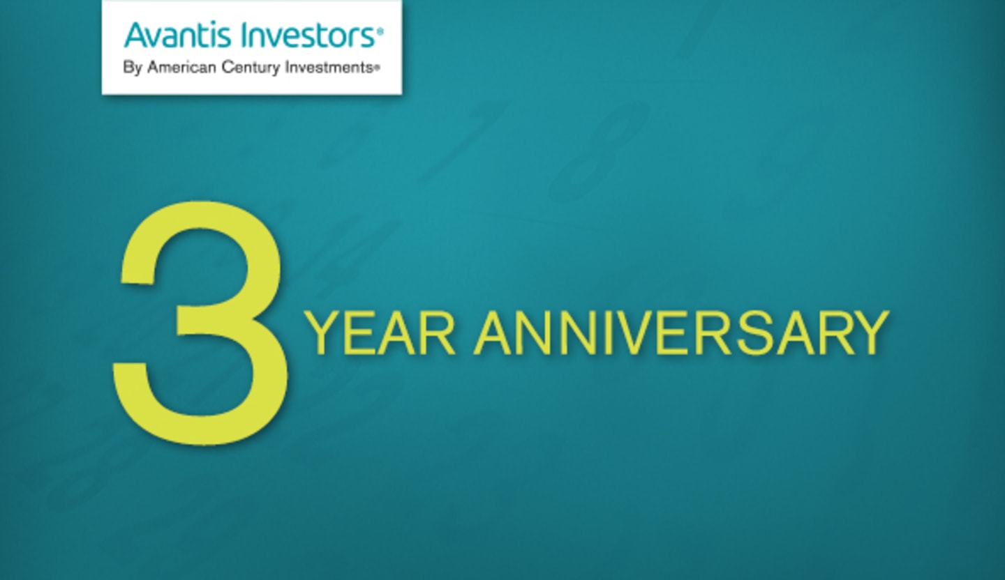 Image stating that it is Avantis Investors Three-Year Anniversary