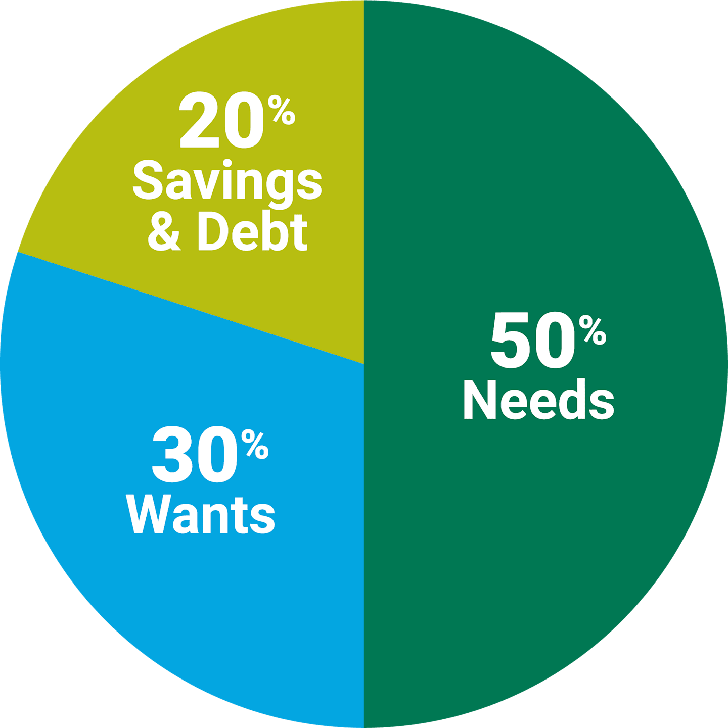 An illustration of the high-level budget method with the 50-30-20 rule.