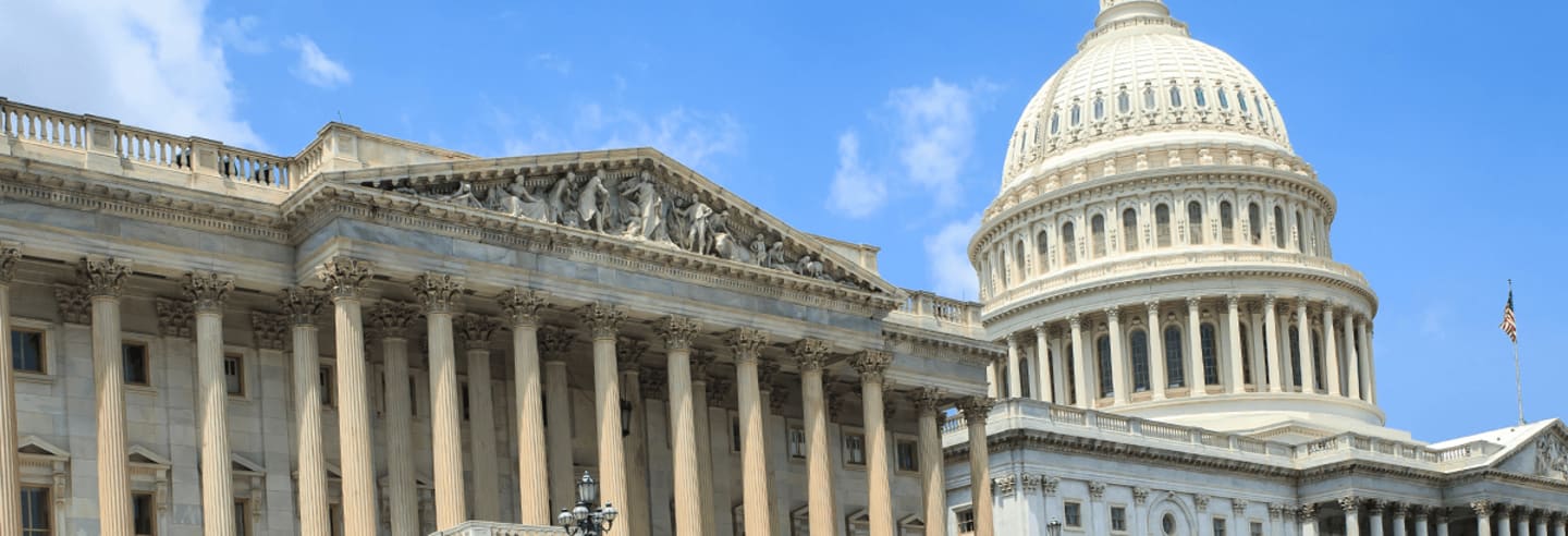 Capitol Building Against a blue sky.