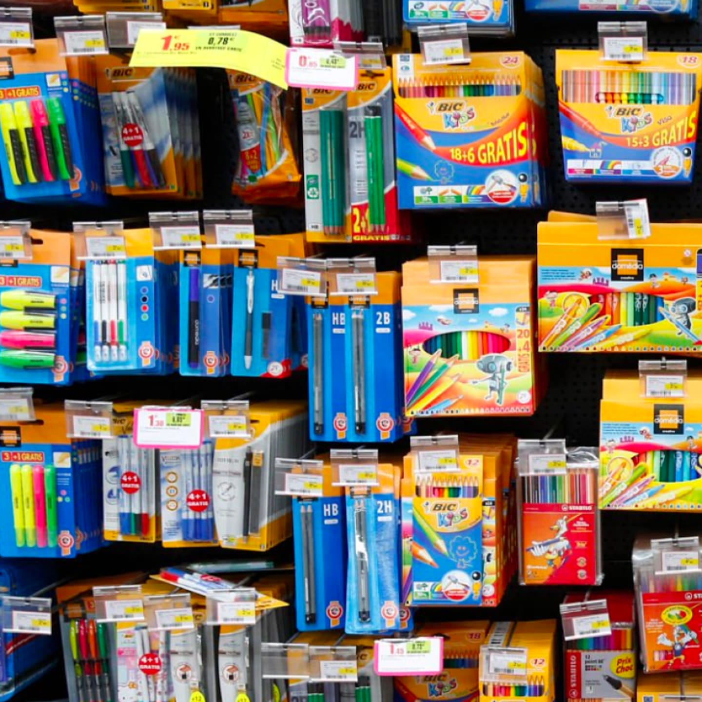 School supplies in retail store.