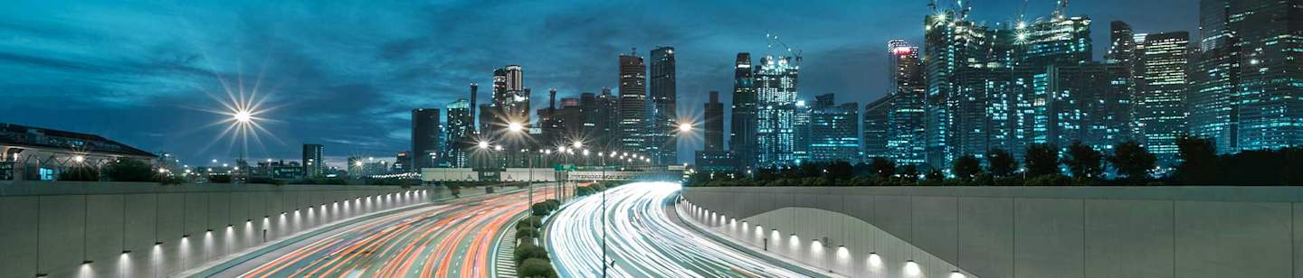 The skyline of a large city.