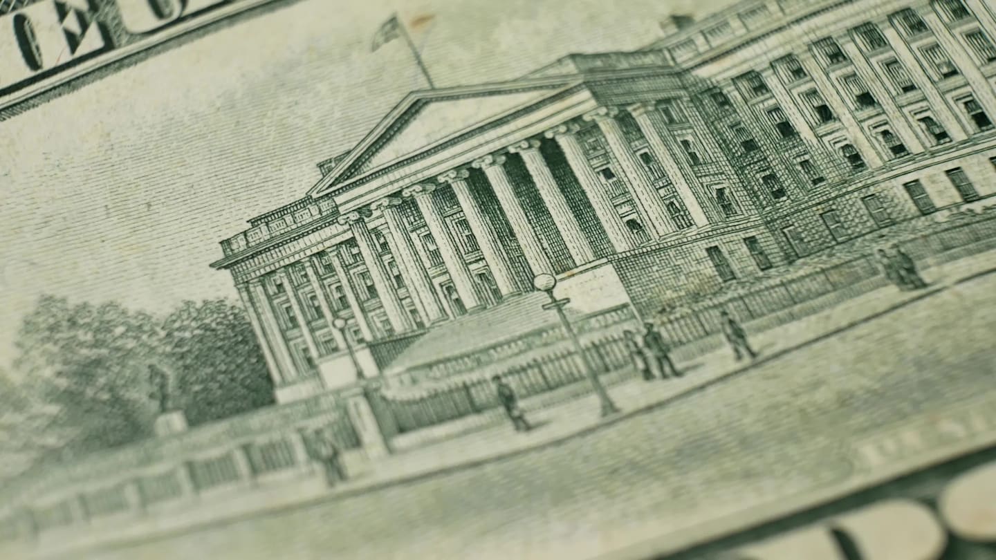 Close-up of the back of a United States bill.