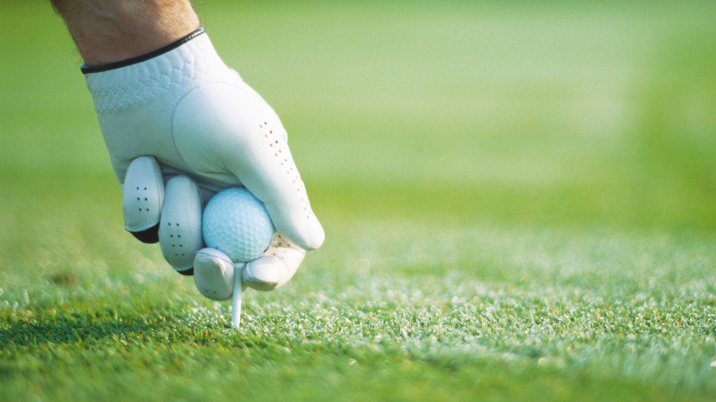 A golf ball on the green.