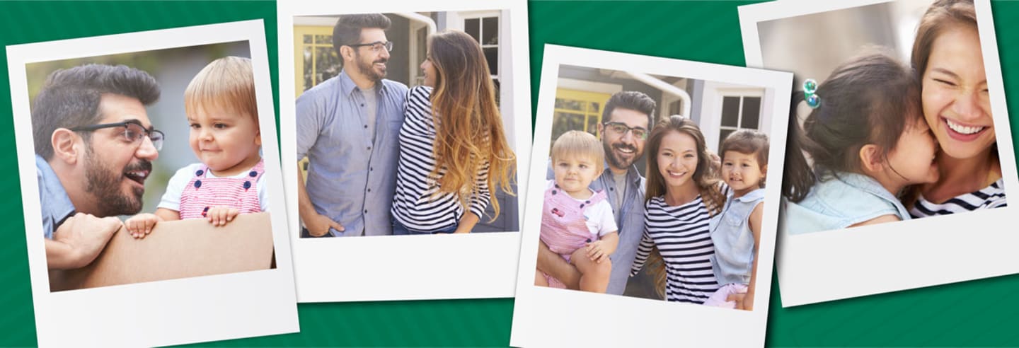 Green background with pictures of families.