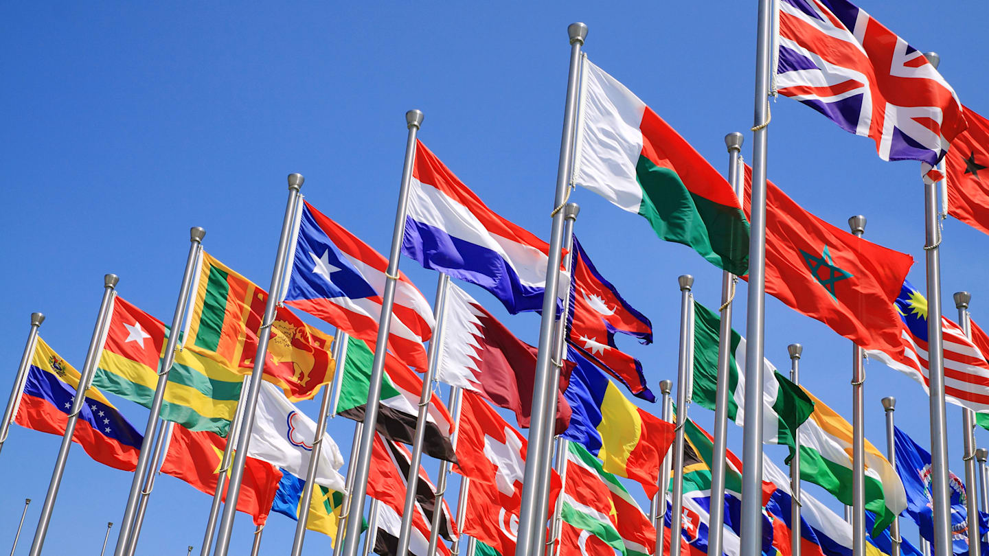 Assorted flags from different countries.