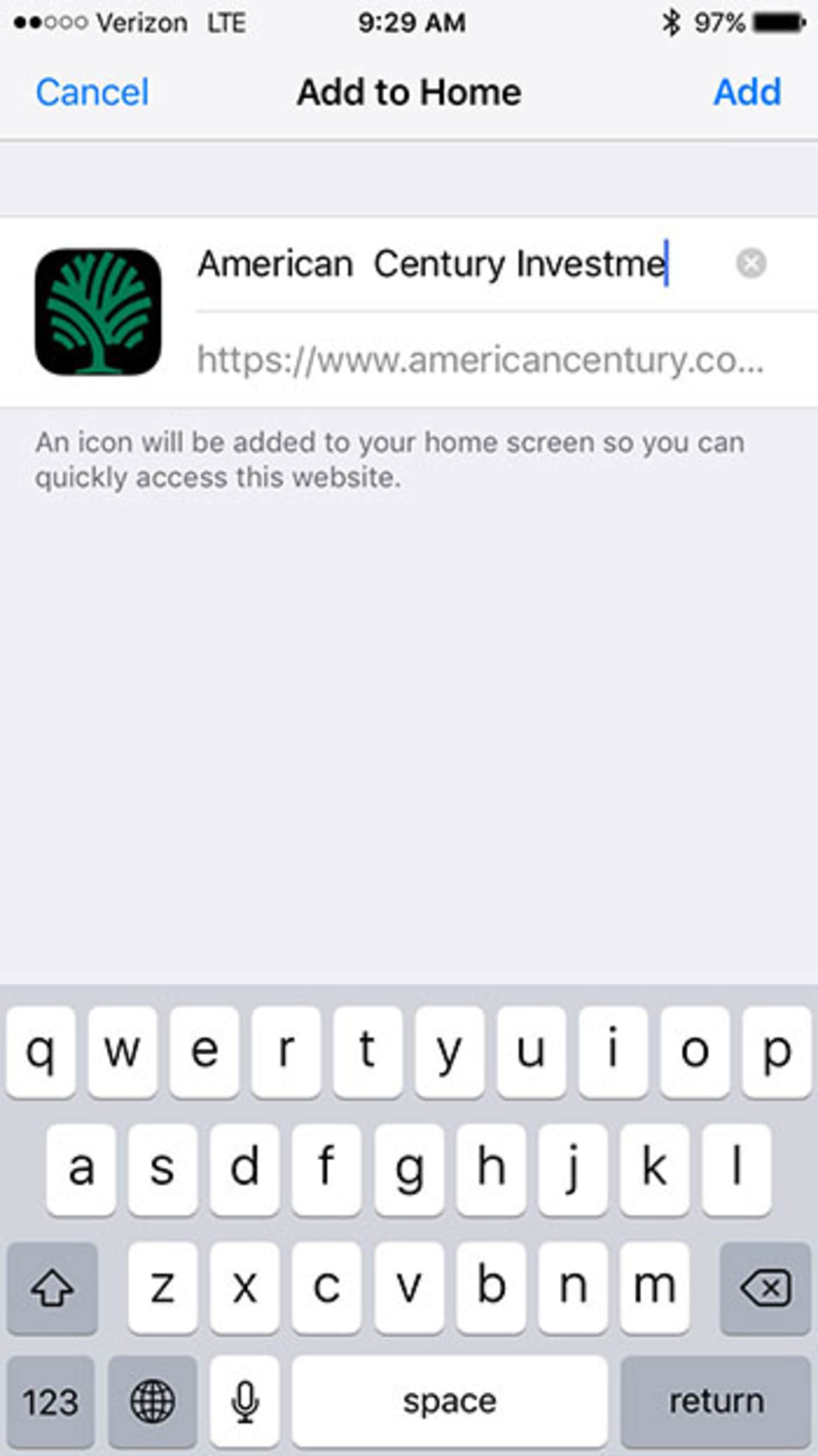 Type in a name and tap Add at the top of the screen.