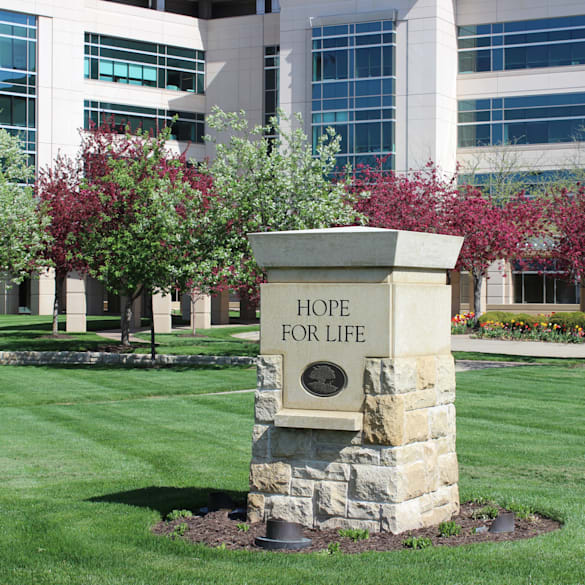 Sign outside of the Stowers Institute for Medical Research that reads, "Hope for Life".