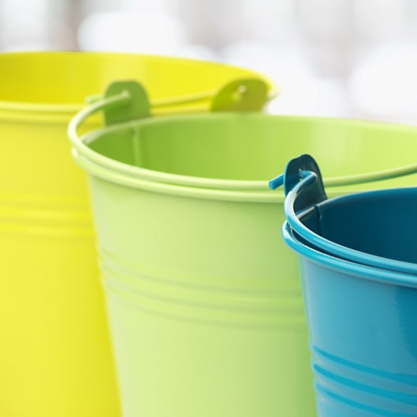 Three buckets in different, yet complimentary colors.